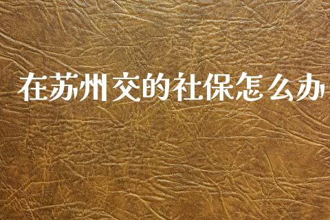 在苏州交的社保怎么办_https://cj002.lansai.wang_保险问答_第1张