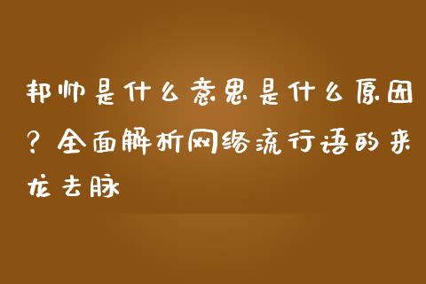 邦帅是什么意思是什么原因？全面解析网络流行语的来龙去脉_https://cj002.lansai.wang_财经百问_第1张