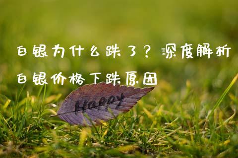 白银为什么跌了？深度解析白银价格下跌原因_https://cj002.lansai.wang_会计问答_第1张