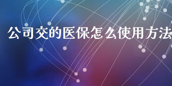 公司交的医保怎么使用方法_https://cj002.lansai.wang_保险问答_第1张