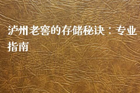 泸州老窖的存储秘诀：专业指南_https://cj002.lansai.wang_理财问答_第1张