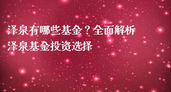 泽泉有哪些基金？全面解析泽泉基金投资选择_https://cj002.lansai.wang_股市问答_第1张