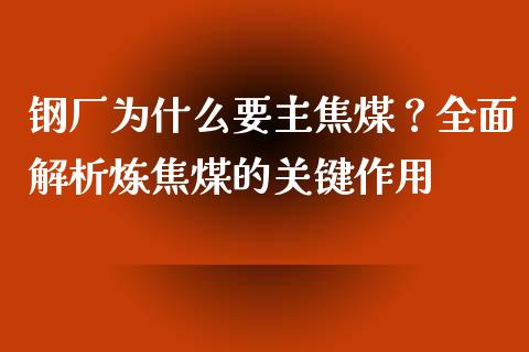 钢厂为什么要主焦煤？全面解析炼焦煤的关键作用_https://cj002.lansai.wang_财经问答_第1张