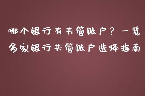 哪个银行有共管账户？一览多家银行共管账户选择指南_https://cj002.lansai.wang_保险问答_第1张