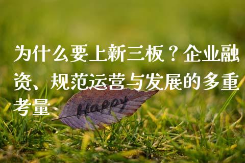 为什么要上新三板？企业融资、规范运营与发展的多重考量_https://cj002.lansai.wang_会计问答_第1张