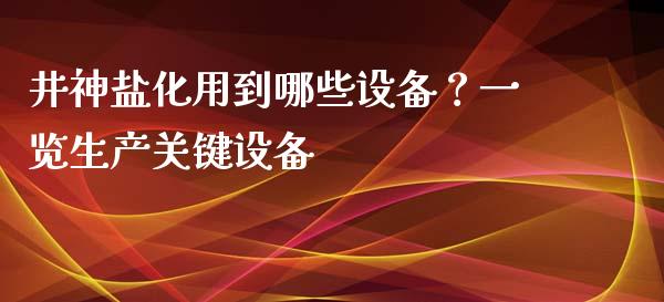 井神盐化用到哪些设备？一览生产关键设备_https://cj002.lansai.wang_财经问答_第1张