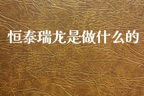 恒泰瑞龙是做什么的_https://cj002.lansai.wang_财经问答_第1张