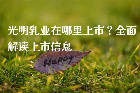 光明乳业在哪里上市？全面解读上市信息_https://cj002.lansai.wang_财经百问_第1张