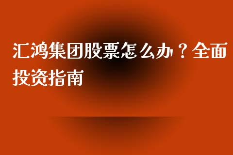 汇鸿集团股票怎么办？全面投资指南_https://cj002.lansai.wang_期货问答_第1张