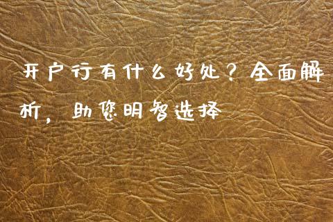 开户行有什么好处？全面解析，助您明智选择_https://cj002.lansai.wang_财经百问_第1张