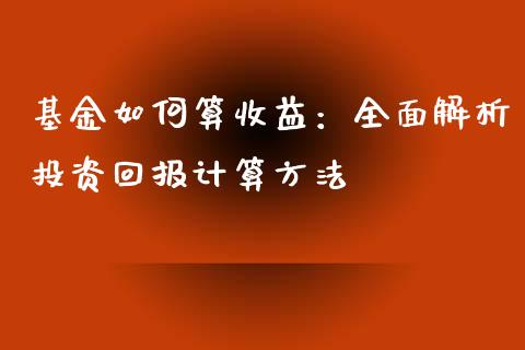 基金如何算收益：全面解析投资回报计算方法_https://cj002.lansai.wang_会计问答_第1张