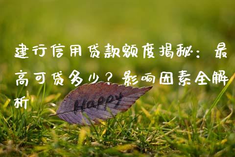 建行信用贷款额度揭秘：最高可贷多少？影响因素全解析_https://cj002.lansai.wang_会计问答_第1张
