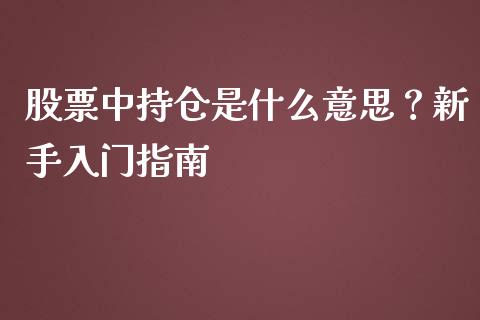 股票中持仓是什么意思？新手入门指南_https://cj002.lansai.wang_股市问答_第1张