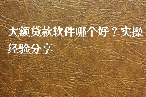 大额贷款软件哪个好？实操经验分享_https://cj002.lansai.wang_金融问答_第1张