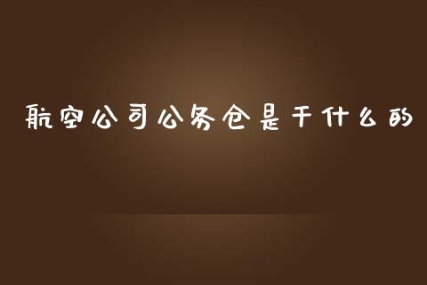 航空公司公务仓是干什么的_https://cj002.lansai.wang_财经百问_第1张