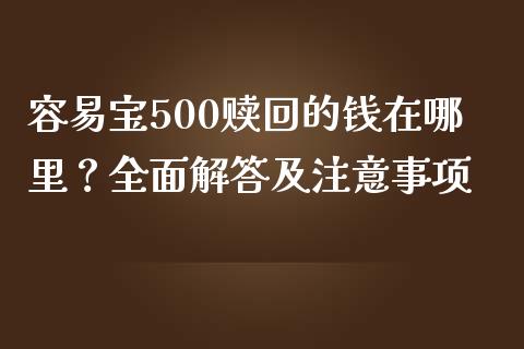 容易宝500赎回的钱在哪里？全面解答及注意事项_https://cj002.lansai.wang_保险问答_第1张
