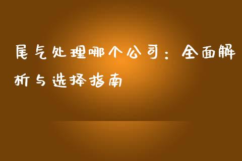 尾气处理哪个公司：全面解析与选择指南_https://cj002.lansai.wang_保险问答_第1张