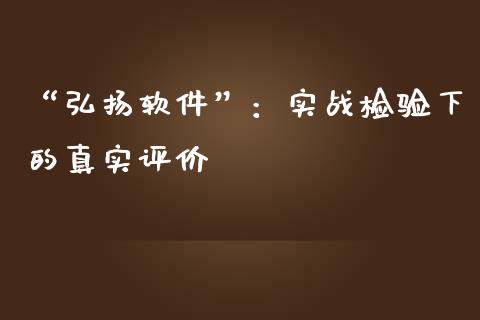 “弘扬软件”：实战检验下的真实评价_https://cj002.lansai.wang_股市问答_第1张