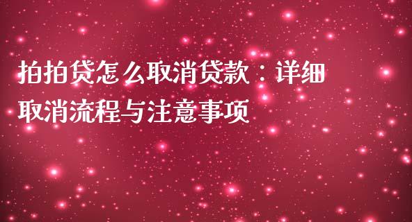拍拍贷怎么取消贷款：详细取消流程与注意事项_https://cj002.lansai.wang_保险问答_第1张
