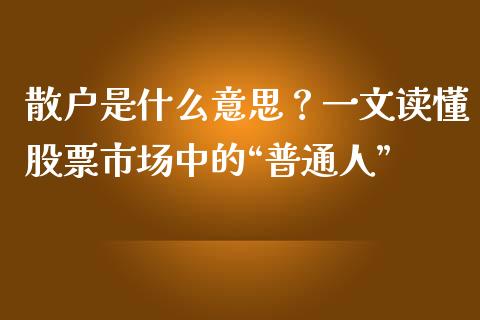 散户是什么意思？一文读懂股票市场中的“普通人”_https://cj002.lansai.wang_理财问答_第1张