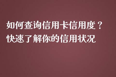 如何查询信用卡信用度？ 快速了解你的信用状况_https://cj002.lansai.wang_金融问答_第1张