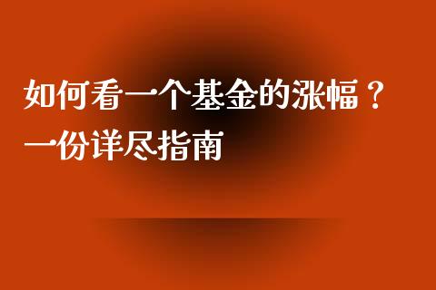 如何看一个基金的涨幅？ 一份详尽指南_https://cj002.lansai.wang_金融问答_第1张