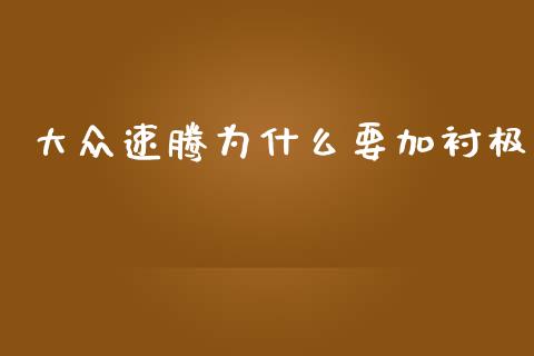 大众速腾为什么要加衬极_https://cj002.lansai.wang_财经百问_第1张