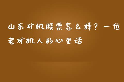 山东矿机股票怎么样？一位老矿机人的心里话_https://cj002.lansai.wang_理财问答_第1张