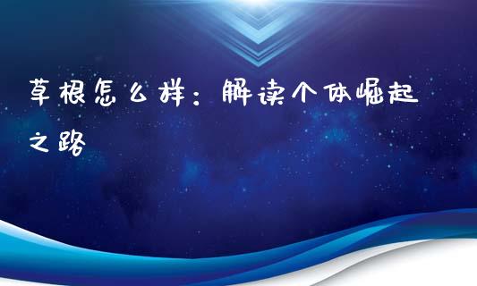 草根怎么样：解读个体崛起之路_https://cj002.lansai.wang_期货问答_第1张