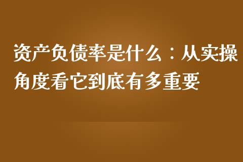 资产负债率是什么：从实操角度看它到底有多重要_https://cj002.lansai.wang_会计问答_第1张