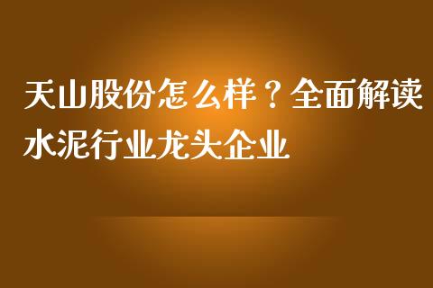 天山股份怎么样？全面解读水泥行业龙头企业_https://cj002.lansai.wang_理财问答_第1张