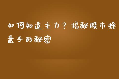 如何知道主力？揭秘股市操盘手的秘密_https://cj002.lansai.wang_理财问答_第1张