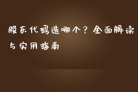 股东代码选哪个？全面解读与实用指南_https://cj002.lansai.wang_财经问答_第1张