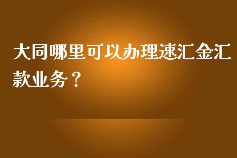 大同哪里可以办理速汇金汇款业务？_https://cj002.lansai.wang_财经问答_第1张