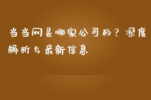 当当网是哪家公司的？深度解析与最新信息_https://cj002.lansai.wang_保险问答_第1张