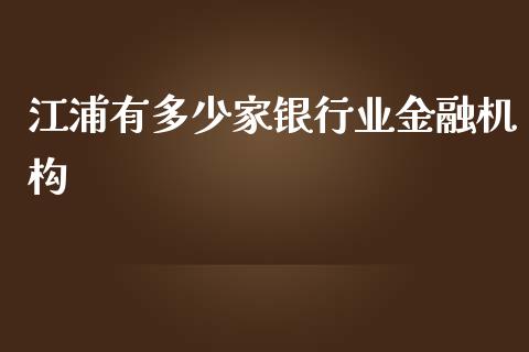 江浦有多少家银行业金融机构_https://cj002.lansai.wang_股市问答_第1张