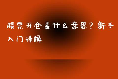 股票开仓是什么意思？新手入门详解_https://cj002.lansai.wang_财经问答_第1张