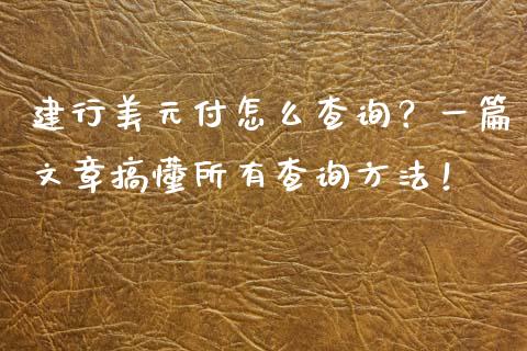 建行美元付怎么查询？一篇文章搞懂所有查询方法！_https://cj002.lansai.wang_保险问答_第1张