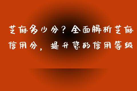 芝麻多少分？全面解析芝麻信用分，提升您的信用等级_https://cj002.lansai.wang_理财问答_第1张