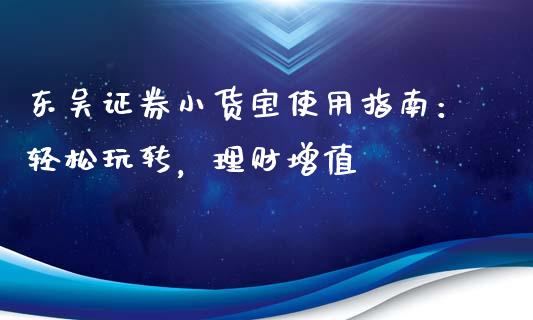 东吴证券小货宝使用指南：轻松玩转，理财增值_https://cj002.lansai.wang_金融问答_第1张