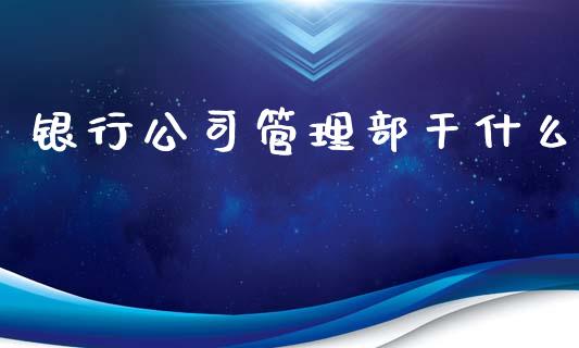 银行公司管理部干什么_https://cj002.lansai.wang_金融问答_第1张