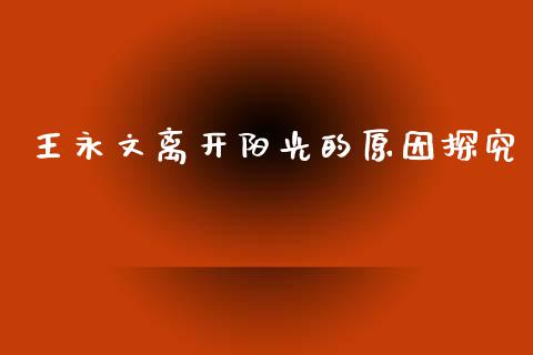 王永文离开阳光的原因探究_https://cj002.lansai.wang_会计问答_第1张