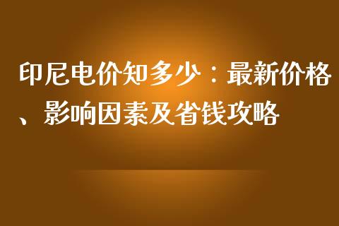 印尼电价知多少：最新价格、影响因素及省钱攻略_https://cj002.lansai.wang_会计问答_第1张
