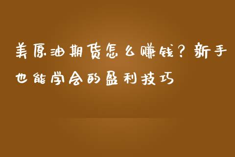 美原油期货怎么赚钱？新手也能学会的盈利技巧_https://cj002.lansai.wang_会计问答_第1张