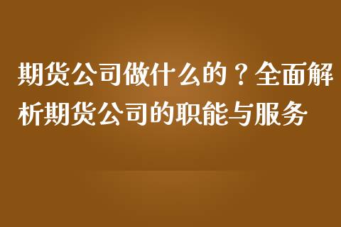 期货公司做什么的？全面解析期货公司的职能与服务_https://cj002.lansai.wang_财经问答_第1张