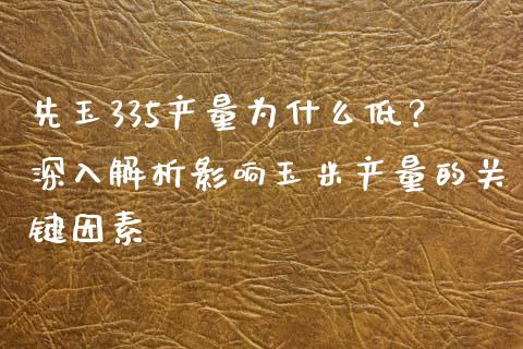 先玉335产量为什么低？深入解析影响玉米产量的关键因素_https://cj002.lansai.wang_会计问答_第1张
