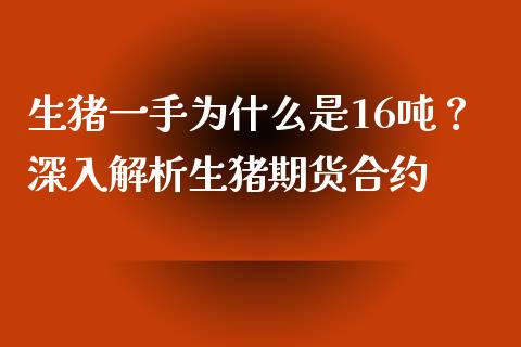 生猪一手为什么是16吨？深入解析生猪期货合约_https://cj002.lansai.wang_期货问答_第1张