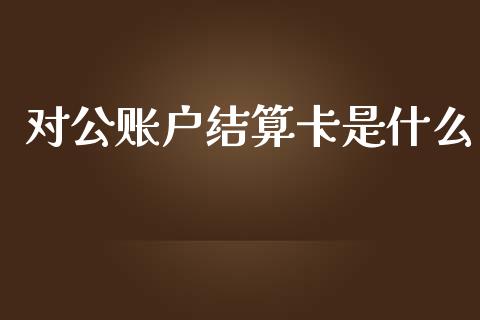 对公账户结算卡是什么_https://cj002.lansai.wang_金融问答_第1张