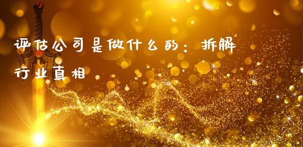 评估公司是做什么的：拆解行业真相_https://cj002.lansai.wang_财经百问_第1张