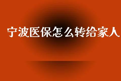 宁波医保怎么转给家人_https://cj002.lansai.wang_保险问答_第1张